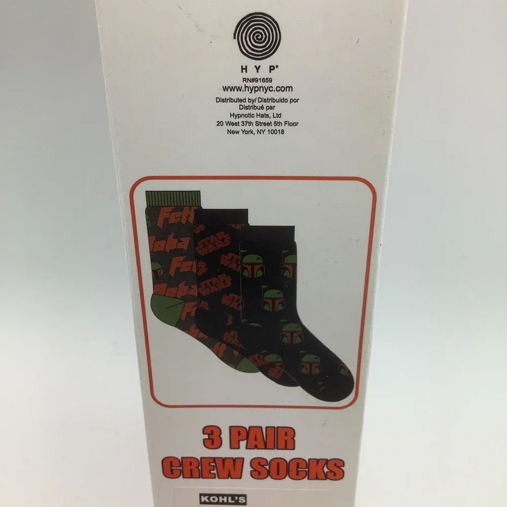 Star Wars Boba Fett 3 Pair Crew Socks Disney Shoe Size‎ 6-12 New